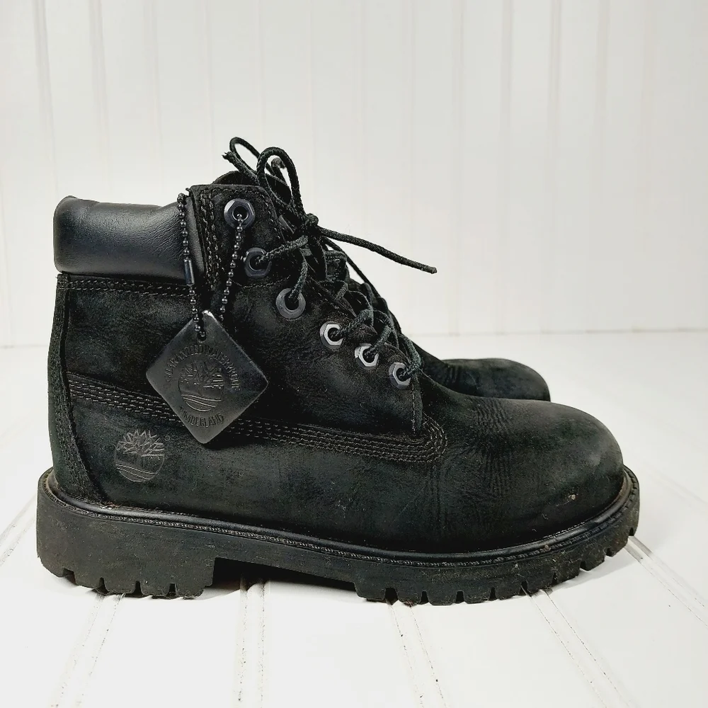 Timberland Leather 6-Inch Premium Waterproof Black Little Kids Boots 12707 B382